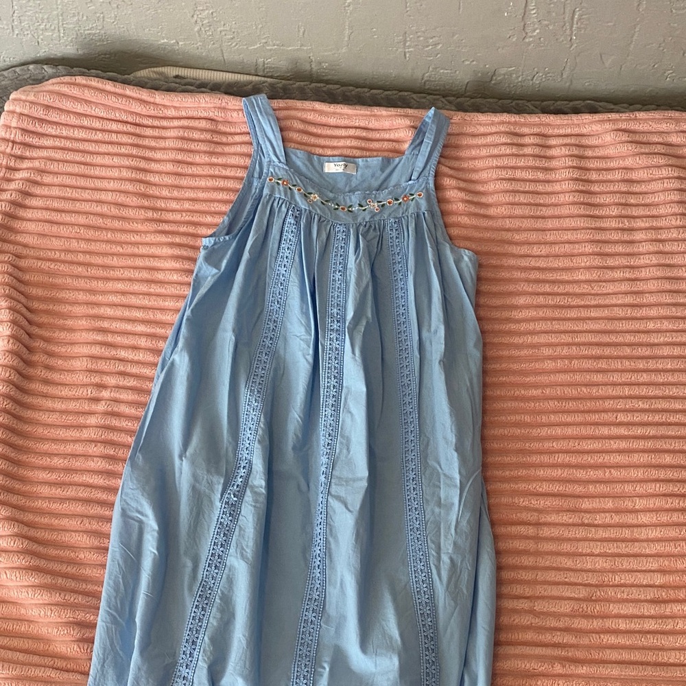 Light Blue Sleeveless Dress with Embroidered Details
